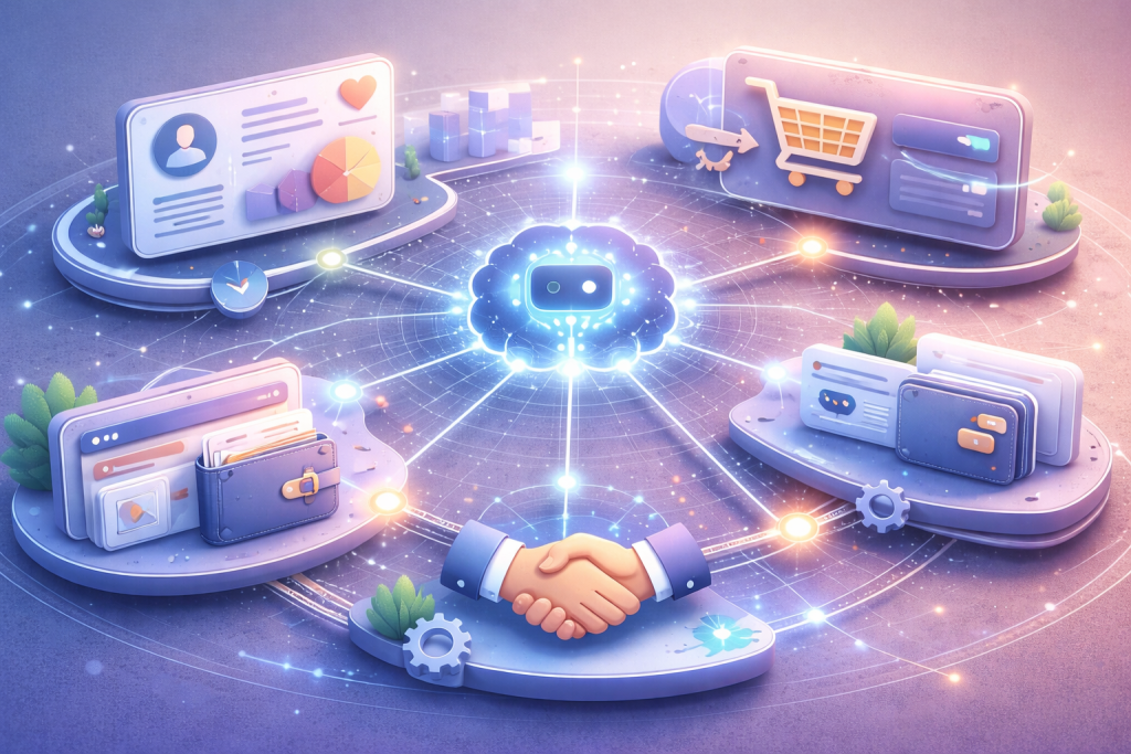 Abstract AI-driven financial dashboard illustrating SoFi platform integration and cross-sell optimization