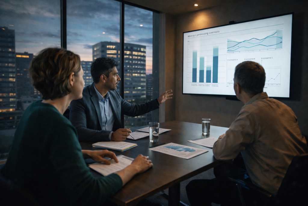 Strategic planning session illustrating Oscar Health individual market pricing strategy for 2026