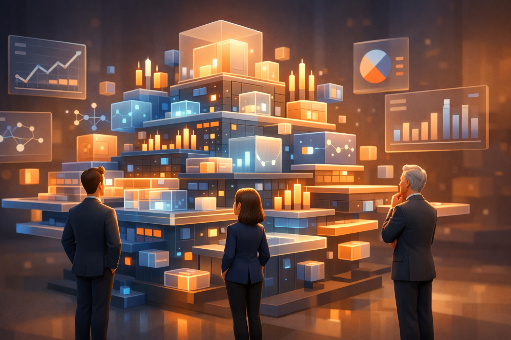 Financial professionals reviewing digital dashboards representing SoFi capital-light revenue strategy