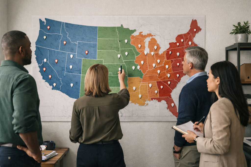 Operations team reviewing regional expansion data representing Dutch Bros national scale strategy